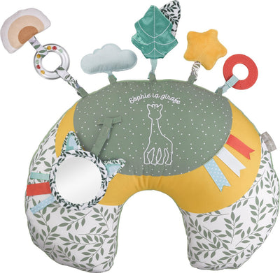 Kuscheliges Spielkissen Sophie die Giraffe – Bauchzeit – Aktivitätskissen – Babyspielzeug – Mutterschaftsgeschenk – Geschenk zur Babyparty – ab 0 Monaten – 45 x 13 x 35 cm – grün, gelb, weiß