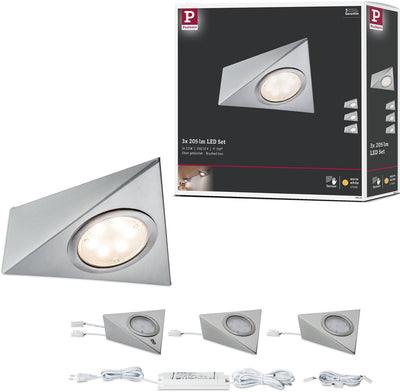 Paulmann LED-Unterbaubeleuchtung 3er-Set - Stahl gebürstet - 2,8W - 170 lm - 230 12V - eckiges Design - Küchenschrankbeleuchtung Unterbau-LED