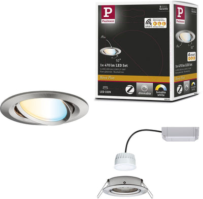 Paulmann LED Einbauleuchte Smart Home Zigbee 3.0 Nova Plus Coin schwenkbar rund 84 mm 50° Coin 6W 470lm 230V Dimmbar Tunable White Brushed Steel