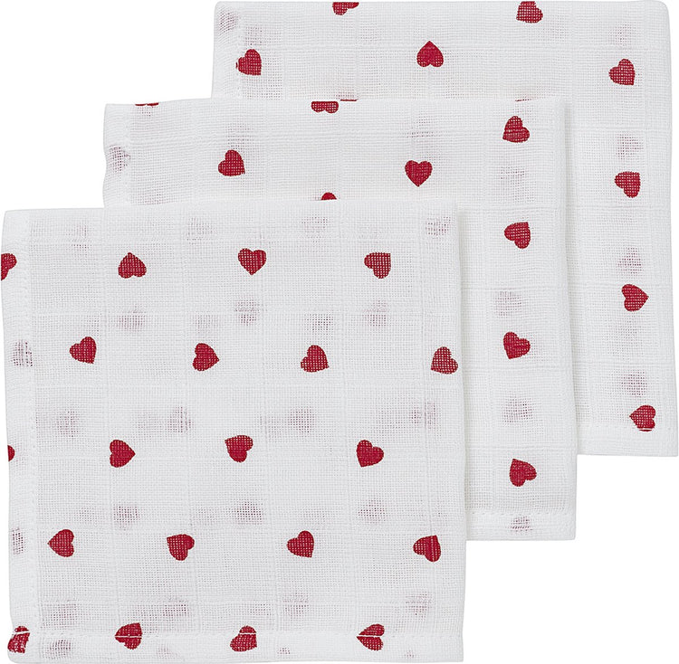 Meyco Baby Sweet Heart Mundtücher – 3er-Pack – hydrophil – rot – 30 x 30 cm