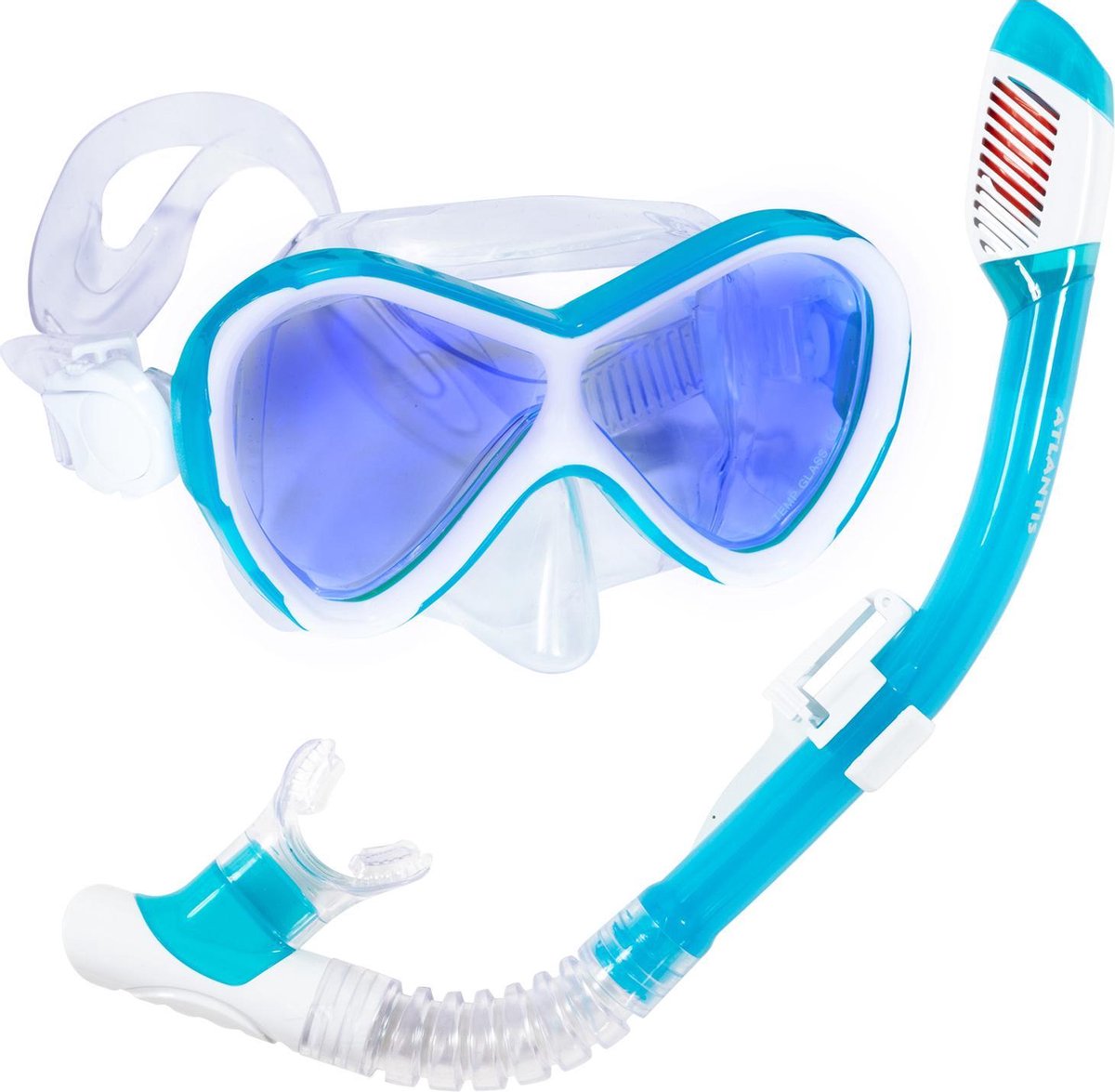 Atlantis Abaco Combo - Schnorchelset - Taucherbrille - Schnorchel - Kinder - Weiß Türkis mit UV-Linse