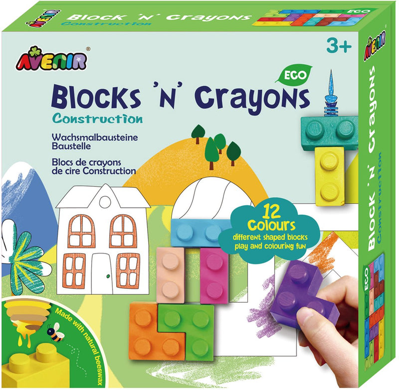 Avenir Blocks 'n Crayons - Gebäude - 12 Farben und 3 Blockformen - 3 Malseiten - 3+