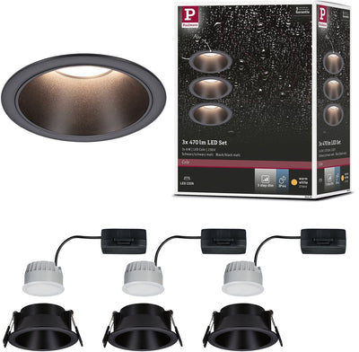 Paulmann LED Einbauleuchte 3-Stufen-Dim Cole Coin 3er Set IP44 rund 88mm Coin 3x6W 3x470lm 230V dimmbar 2700K Schwarz