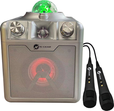 N-Gear Disco Star 710 Silber – Bluetooth-Lautsprecher – Karaoke-Set – Partybox mit Star-Projektor 2 Mikrofone