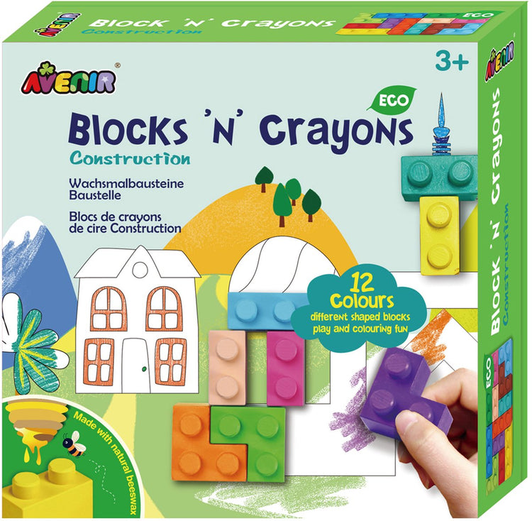 Avenir Blocks 'n Crayons - Gebäude - 12 Farben und 3 Blockformen - 3 Malseiten - 3+