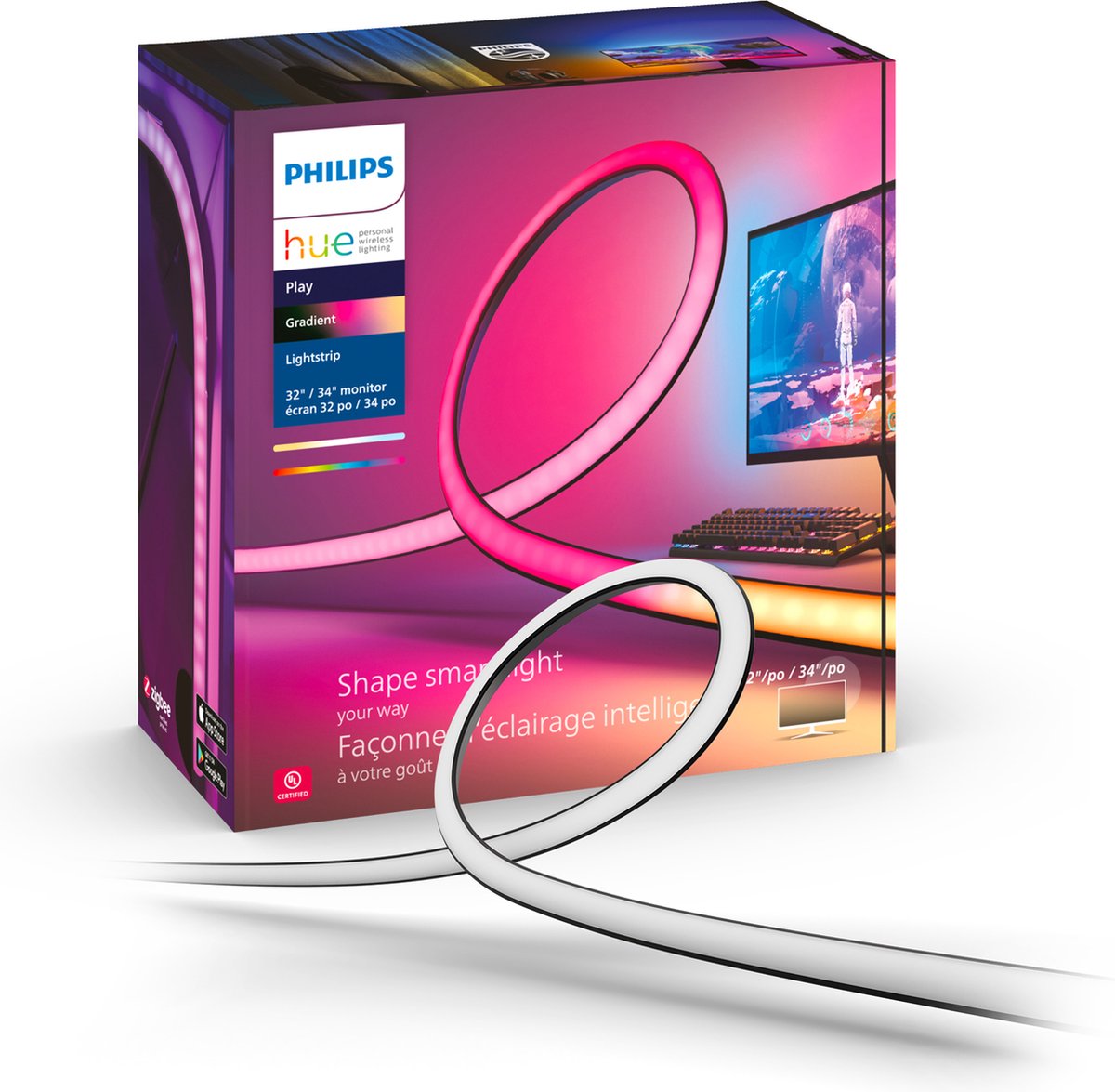 Philips Hue Play Gradient Light Strip PC-Monitor – Weißes und farbiges Licht – 3x 24-27 Zoll Monitor
