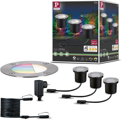 Paulmann Plug Shine LED Bodeneinbauleuchte Smart Home Zigbee 3.0 RGBW Basisset IP67 RGBW+ 3x3,7W Silber