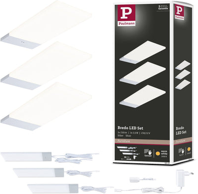 Paulmann LED Unterschrankbeleuchtung Bredo Näherungsschalter 3er Set 3x2,5W 80x190 mm 3x180lm 230 12V Silber