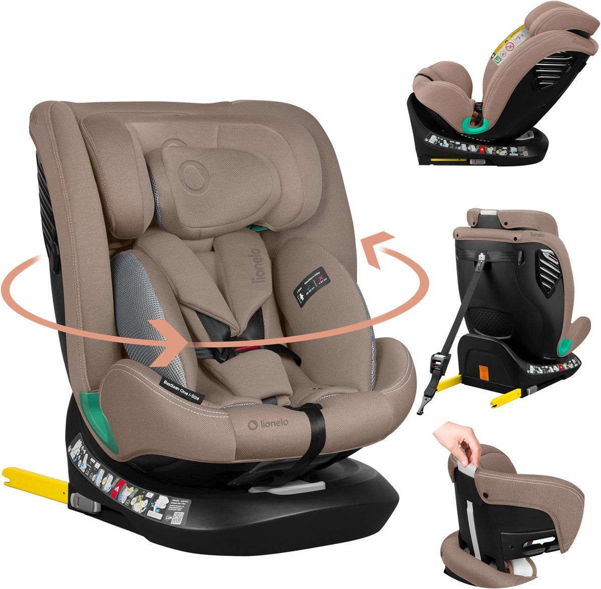 Lionelo Bastiaan One i-Size-Autositz – 4-in-1-ISOFIX-Top-Tethering – rückwärts vorwärts – 360° drehbare Easyturn-Basis – verstellbare Kopfstütze aus Memory-Schaum – 40–150 cm – lange Nutzung, hohes Maß an Sicherheit