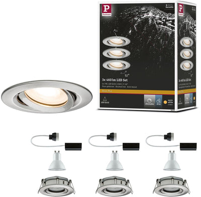 Paulmann LED Einbauleuchte Nova Plus 3er Set schwenkbar IP65 rund 93 mm 30° Gu10 3x7W 3x460lm 230V dimmbar 2700K Stahl gebürstet