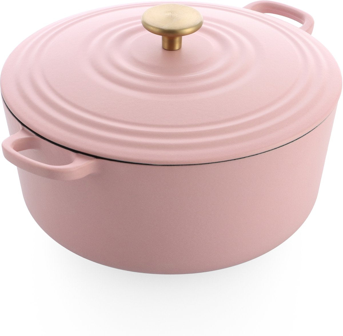 BK Burgunderroter Gusseisen-Kasserolle, 28 cm, 6,7 l – Induktions-Kasserolle – Gusseisen-Kasserolle – ofenfest bis 230 Grad – Deckel mit Tropfringen – weiße Emaille-Innenseite – Blush Pink