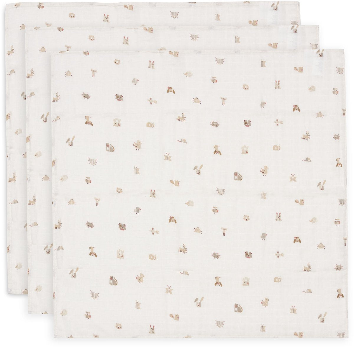 Jollein hydrophiles Tuch klein – 70 x 70 cm – Tiere Freunde – 3 Stück