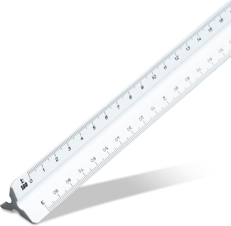Aristo Maßstabsstab f - Länge 30 cm - 1:2,5 :5 :10 :20 :50 :100 (DIN) - weißer Kunststoff - in Schutzhülle - AR-1314 4