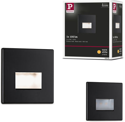 Paulmann Edge LED-Wandeinbauleuchte – Schwarz matt – 2700k Warmweiß – 1,2W – 50 lm – 230V – Wand-Treppenbeleuchtung