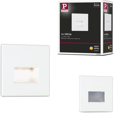 Paulmann Edge LED-Wandeinbauleuchte – Weiß matt – 2700k Warmweiß – 1,2W – 50 lm – 230V – Wand-Treppenbeleuchtung
