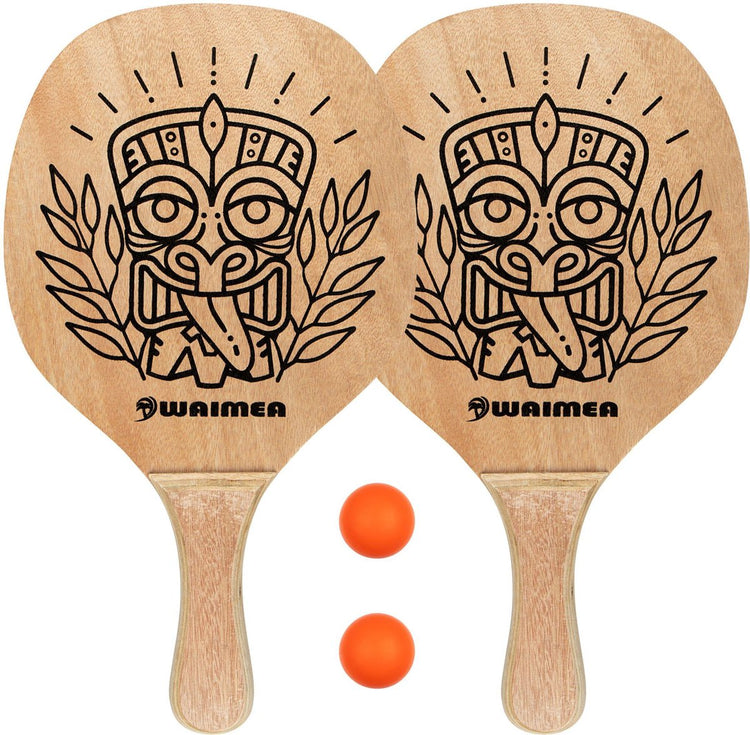 Waimea Strandpaddelball-Set mit Holzgriff – blanko, schwarz, fluoreszierend, orange