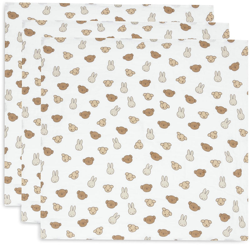 Jollein x Miffy – Musselintuch klein 70 x 70 cm – Wickeltuch – weiche Baumwolle – 3 Stück – Miffy und Freunde