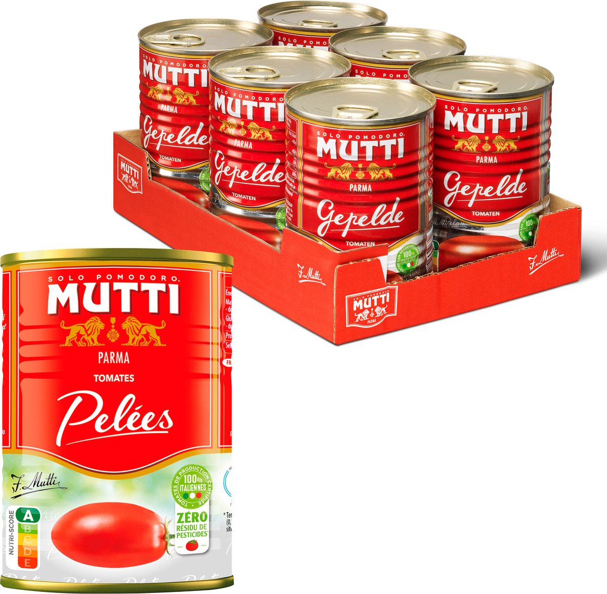Mutti Pelati geschälte Tomaten zrp – 6 Dosen x 400 Gramm