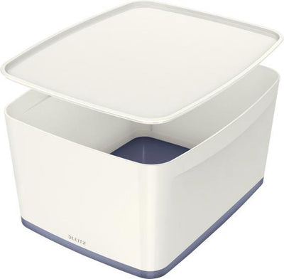 Leitz mybox Aufbewahrungsbox mit Deckel – Aufbewahrungssortiertablett für Home Office – Grau Weiß – 1 Stück