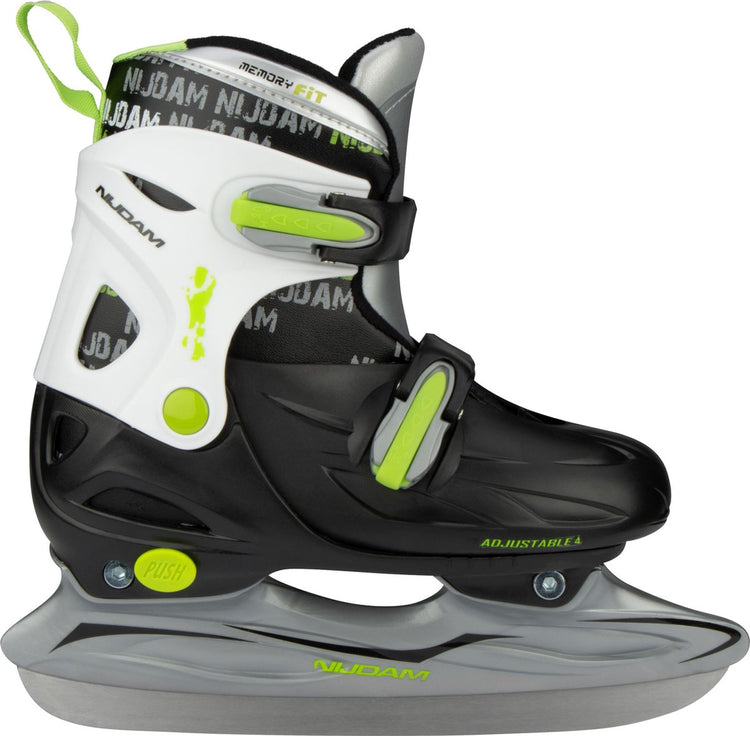 Nijdam Kinder-Schlittschuhe verstellbar – Eishockey-Schlittschuhe – Schwarz und Weiß – Größe 30–33
