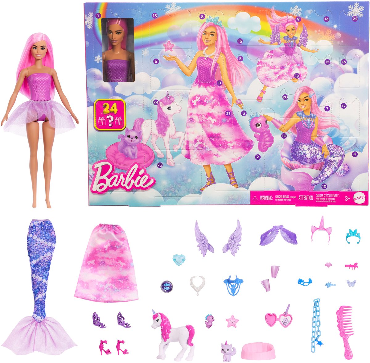 Barbie-Adventskalender mit Modepuppe und 24 überraschenden Accessoires