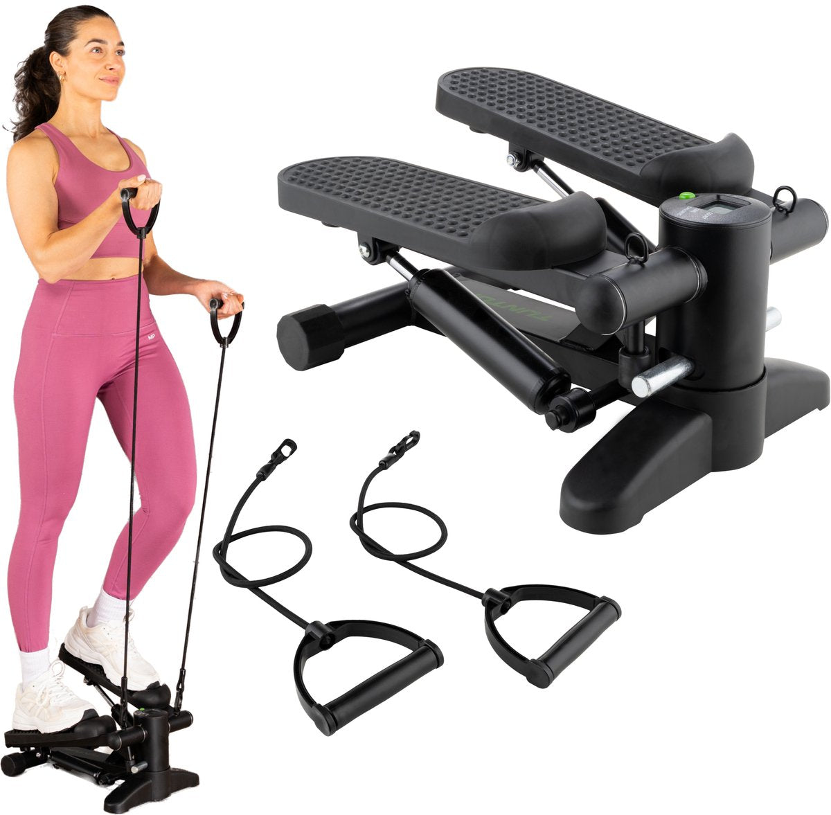 Tunturi Stepper – Stepper Fitness – Treppensteiger – Aerobic Step – Fitness – inkl. Display und Widerstandsbänder – Schwarz