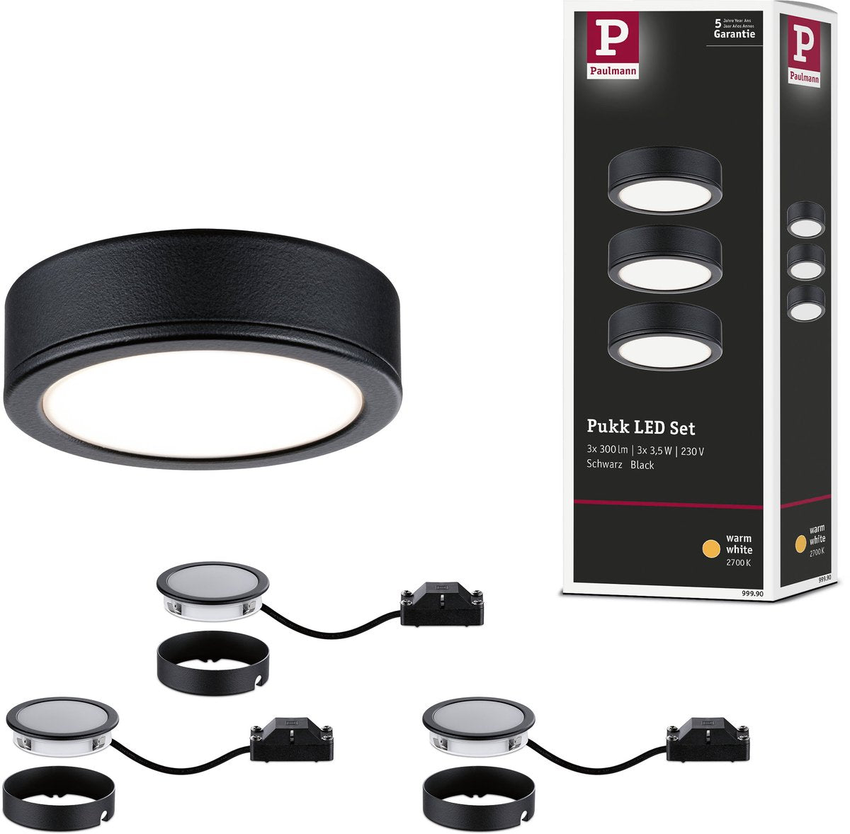 Paulmann LED Unterschrankbeleuchtung pukk 3x3,5w 65 mm 3x210lm 230v rund schwarz