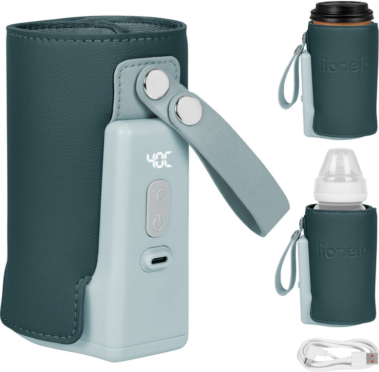 Tragbarer Flaschenwärmer Lionelo thermup go plus – 3000-mAh-Akku – bis zu 8 Stunden kabellose Nutzung – 5 Temperatureinstellungen 38–50 °C – USB-C wiederaufladbar – Thermostat gegen Überhitzung – für Flaschen 52–70 mm – BPA-frei