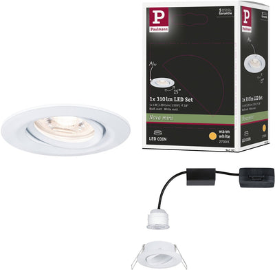Paulmann LED Einbauleuchte Nova Mini Coin Einzelleuchte schwenkbar rund 66 mm 15° Coin 4W 310lm 230V 2700K weiß matt