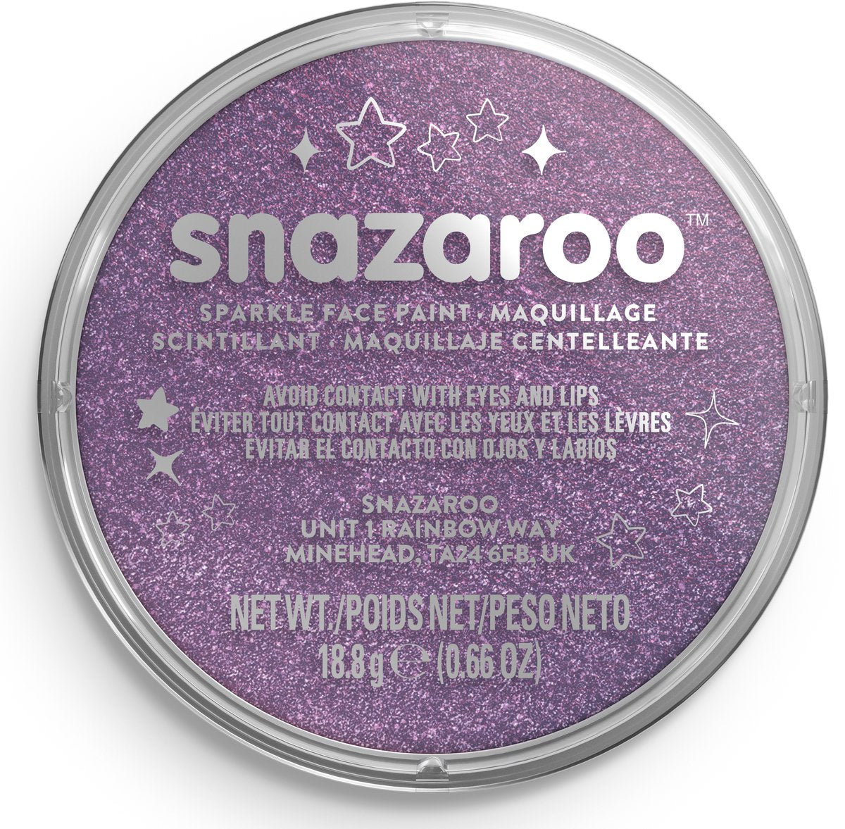 Snazaroo 1118871 – Sparkle Lilac – 18 ml Aqua-Gesichtsfarbe, Kinder-Gesichtsfarbe für Kinder und Erwachsene