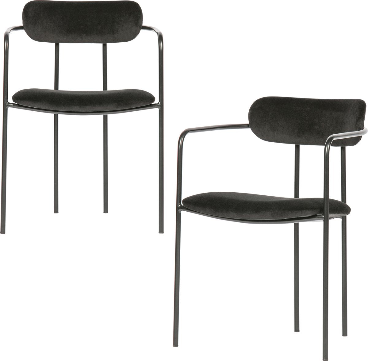 Woood Ivy Esszimmerstühle – Samt – Schwarz – 2er-Set