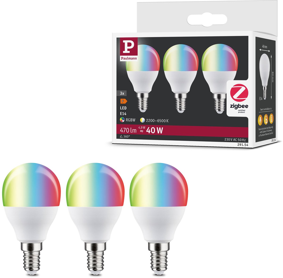 Paulmann Standard 230V Smart Home ZigBee 3.0 LED Kugellampe E14 3x470LM 3x5W RGBW+ Dimmbar matt