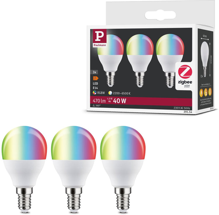 Paulmann Standard 230V Smart Home ZigBee 3.0 LED Kugellampe E14 3x470LM 3x5W RGBW+ Dimmbar matt