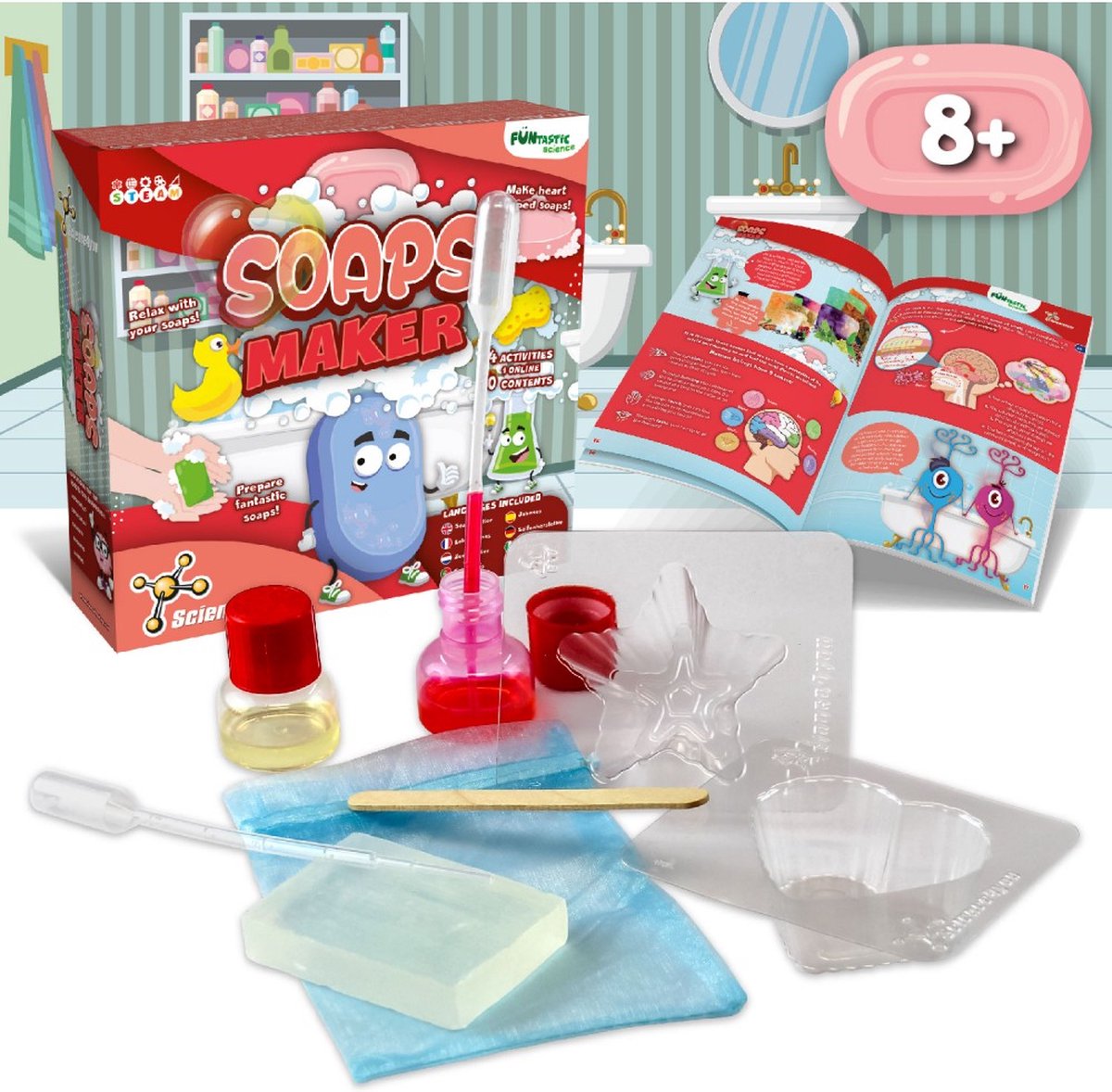 Science 4 you science4you Seife selbst herstellen - Experimentierset - 10-teiliges Experimentierset - Seife herstellen - 4 Experimente - für Kinder ab 8 Jahren