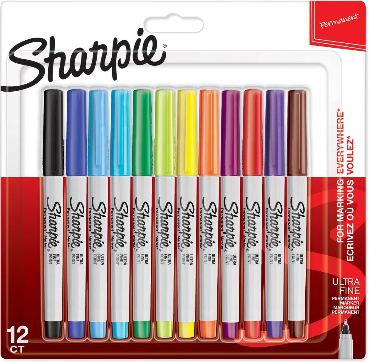 Sharpie Permanentmarker | ultrafeine Spitze | verschiedene Farben | 12 Stück
