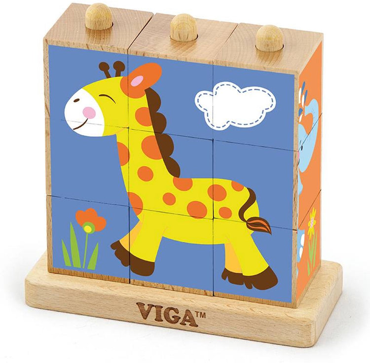 Vigatoys Viga Toys – Stapelblock-Puzzle – Wilde Tiere – 9 Blöcke