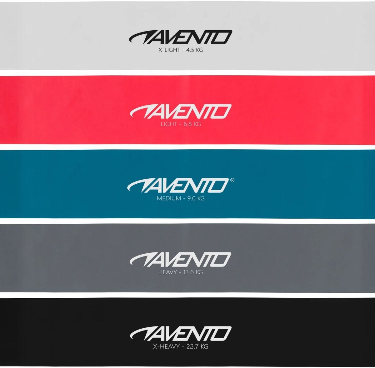 Avento Fitness-Widerstandsbänder-Set aus Latex – 5 Stufen