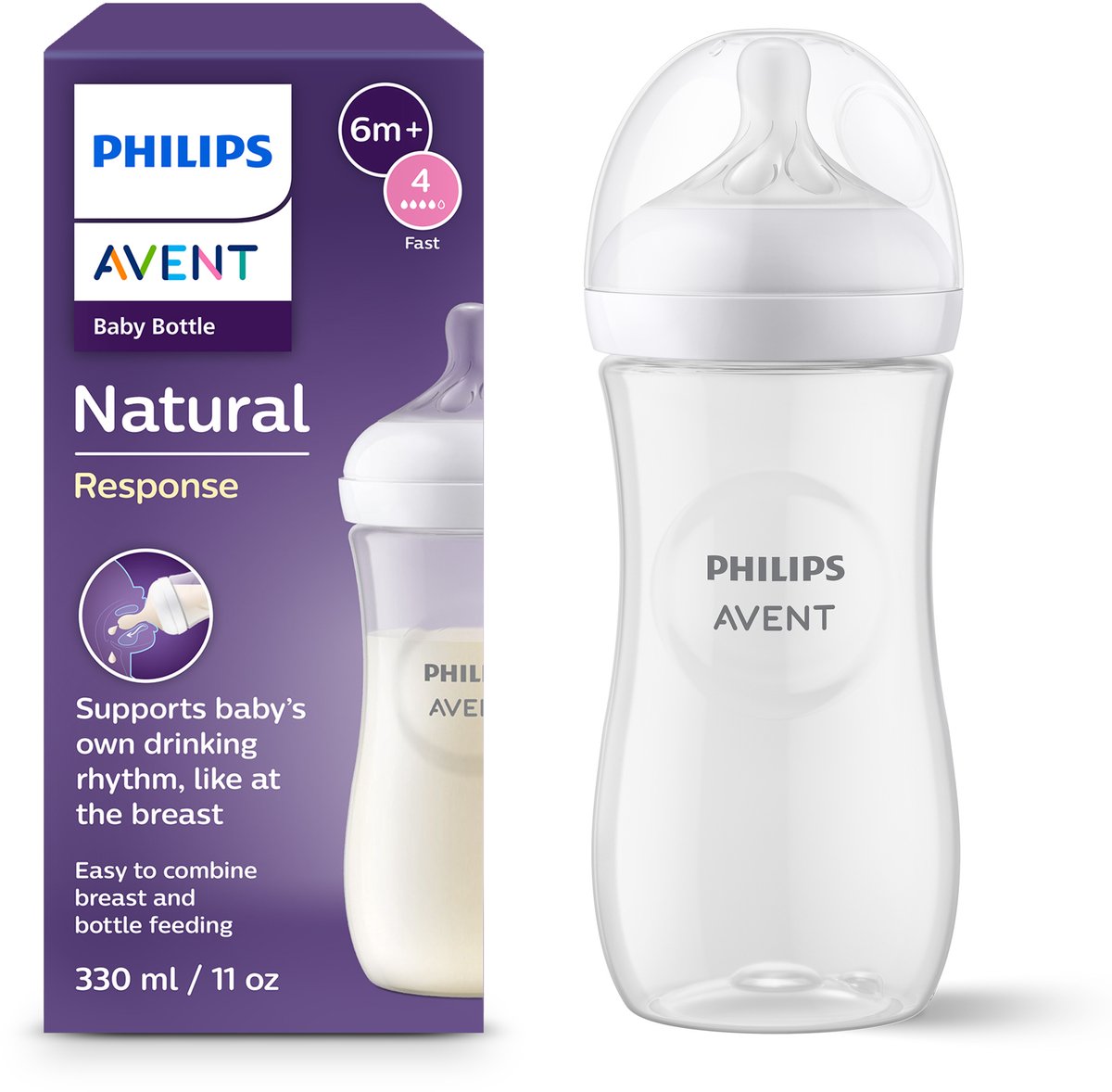 Philips Avent Natural Response Babyflasche 330 ml – Durchfluss 4 – 1 Flasche – SCY906 01