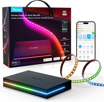 Govee AI Sync Box 2 55–65 Zoll – HDMI Sync Box mit LED-Beleuchtung – RGBICW – App-Steuerung – Alexa Google – Matter-kompatibel