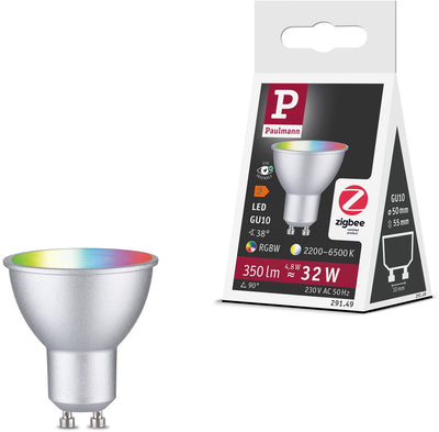 Paulmann Standard 230V Smart Home ZigBee 3.0 LED Reflektor GU10 350LM 4,8W RGBW+ Dimmbar Chrom matt