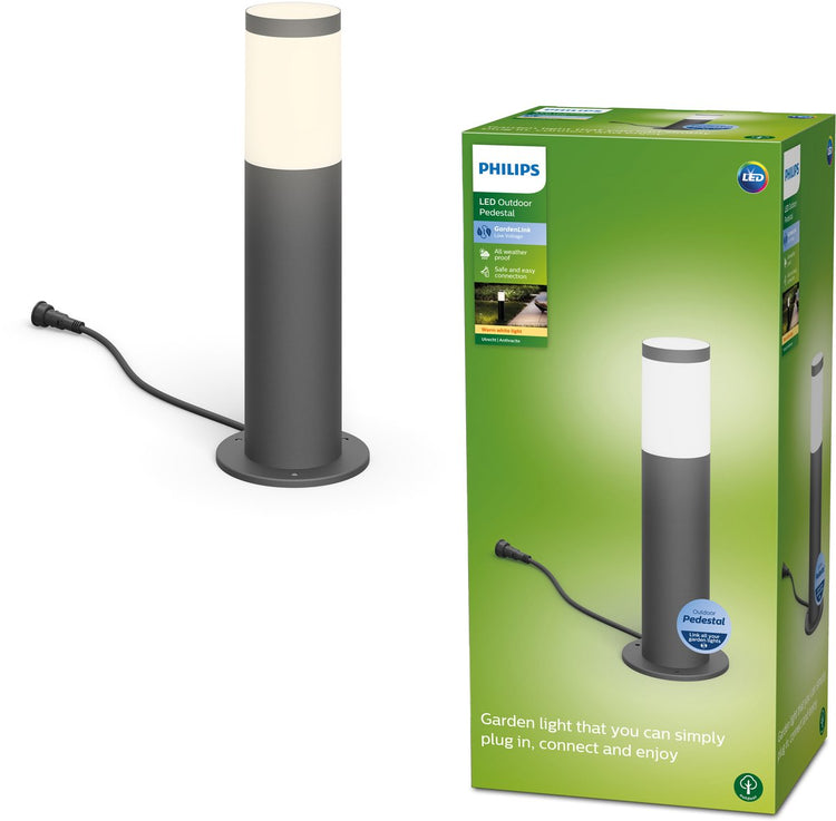 Philips LED Utrecht Sockelleuchte für den Außenbereich – Niederspannung – Anthrazit – warmweißes Licht – 6 W