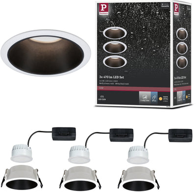Paulmann LED Einbauleuchte 3-Stufen-Dim Cole Coin 3er Set IP44 rund 88mm Coin 3x6W 3x470lm 230V dimmbar 2700K weiß, schwarz matt