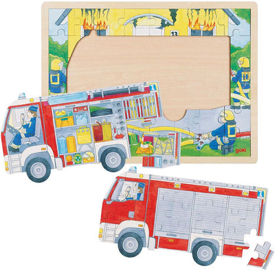 Goki Holzschicht Puzzle Feuerbrigade bei der Arbeit, 60.