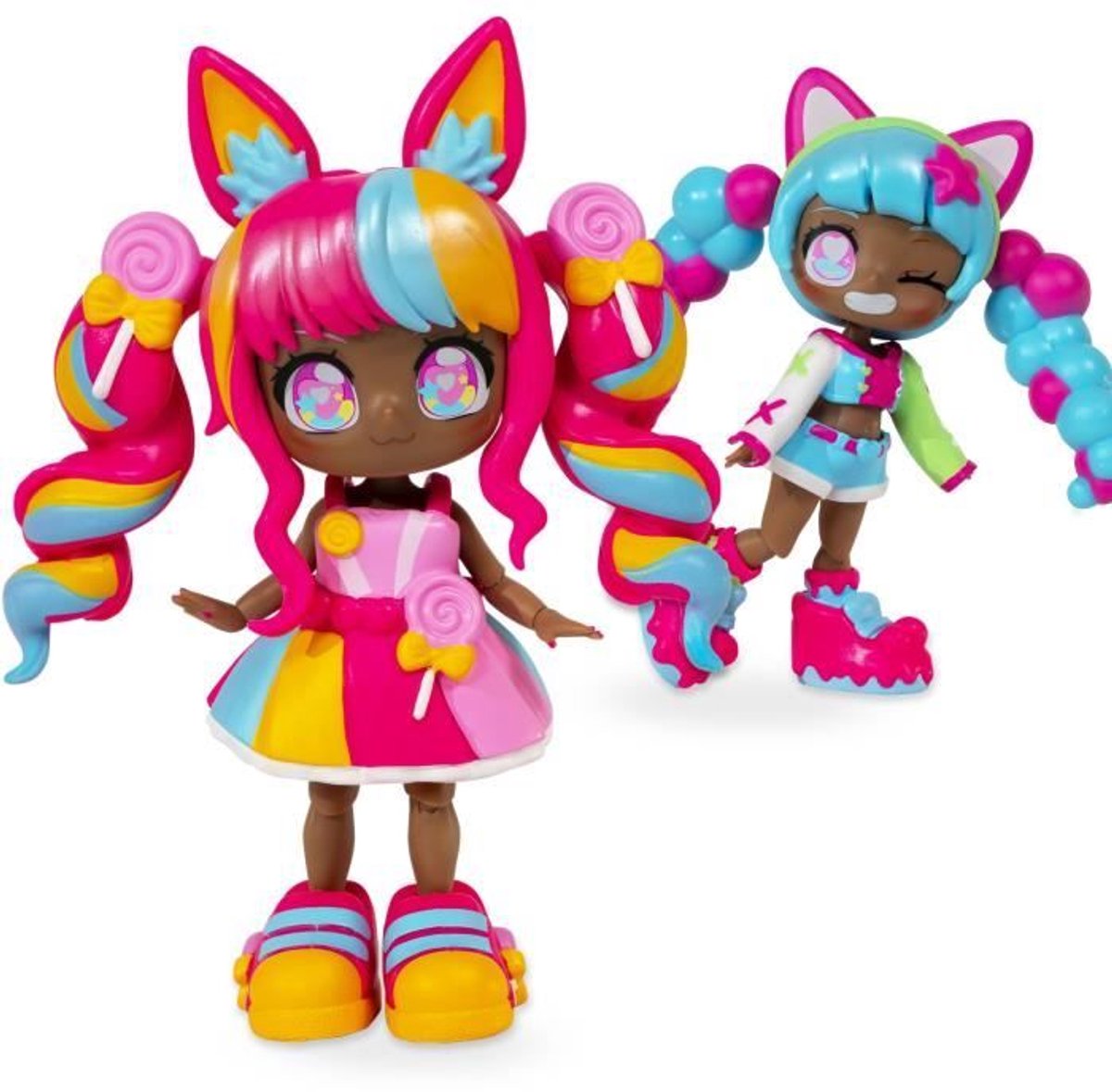 Bandai – Animakii Lollipop Bubblegum – anpassbares Puppenset – 1 Puppe, 4 Gesichter, 2 Frisuren, 2 Outfits, 2 Paar Schuhe – kreatives Spielzeug ab 5 Jahren – hea26351