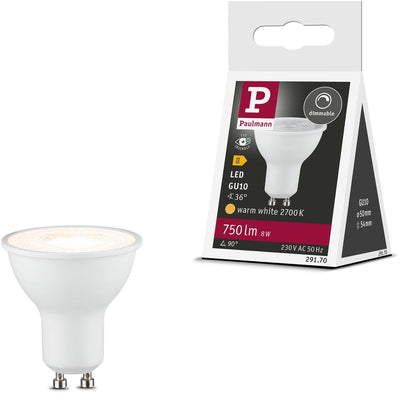 Paulmann Standard-LED-Spot gu10 – 230 V – dimmbar – 750 lm – 8 W – 2700 K warmweiß – mattweiß