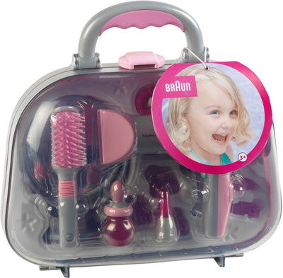 Klein Toys Braun Friseursalon mit Haartrockner - inkl. Stylingzubehör und Ventilator mit Kaltluftmechanismus – rosagrau