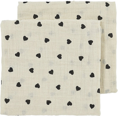 Meyco Baby Sweet Heart vorgewaschene hydrophile Tücher – 2er-Pack – vorgewaschene hydrophile Tücher – weiches Sandschwarz – 70 x 70 cm