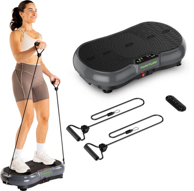 Tunturi Cardio Fit V40 Vibrationsplatte – inklusive Widerstandsbändern und Fernbedienung – Vibrationsplatte – 99 Geschwindigkeiten – 10 Programme – Vibration und Oszillation