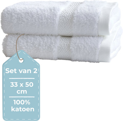 Stille. Living Hush Living Gästehandtuch – 2er-Set – 33×50 cm – 100 % Baumwolle – schwere Qualität 500 g m2 – stilvolle Bordüre und Aufhängeöse – weiß