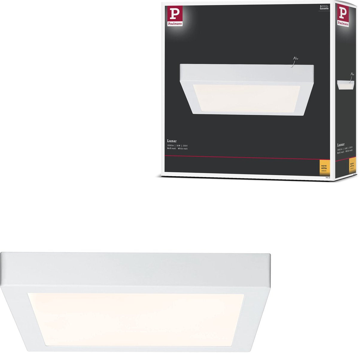 Paulmann LED-Panel Mond eckig 300x300 mm 16W 1300lm 3000k weiß